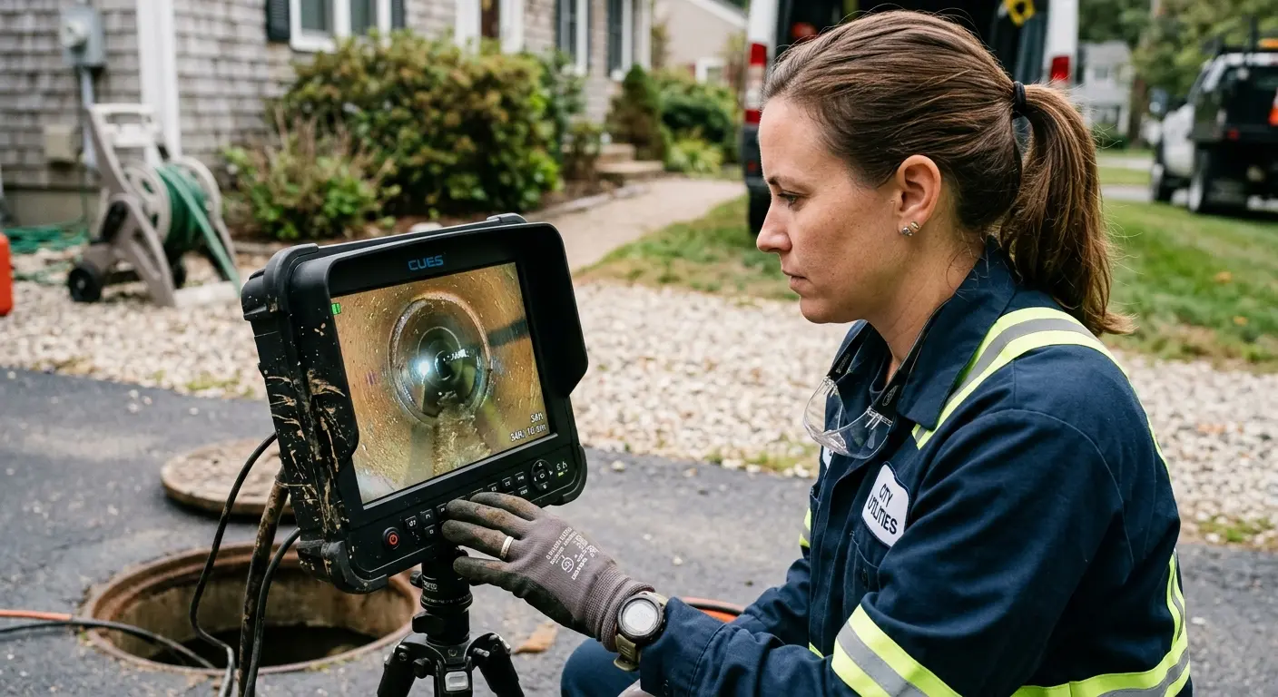 Technician reviewing sewer camera inspection footage in Glenn Dale